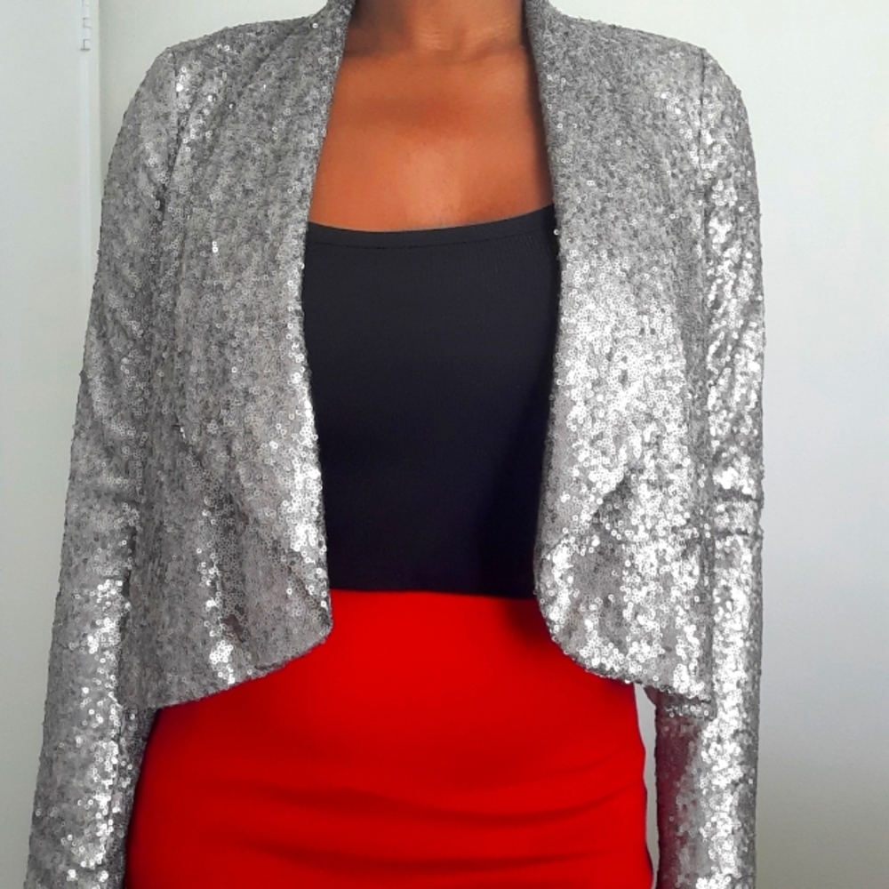 Sequin Silver Crop Jacket